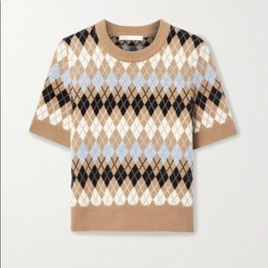 Maje short sleeve wool blend argyle sweater